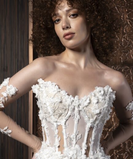 Amaris Helen Kesim Uzun Kollu Tül Bohem Kalp Yaka Zarif Gelinlik