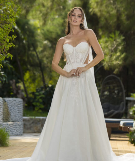 Zephyra Helen Kesim Tül Kalp Yaka Romantik Gelinlik