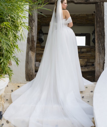 Lunessa A Kesim Düşük Kollu Dantelli Kalp Yaka Romantik Gelinlik