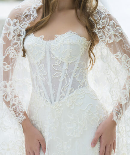 Elvira Helen Kesim Dantelli Vintage Kalp Yaka Romantik Gelinlik