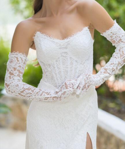 Meliora Balık Kesim Uzun Kollu Dantelli Straplez Yaka Asil Gelinlik