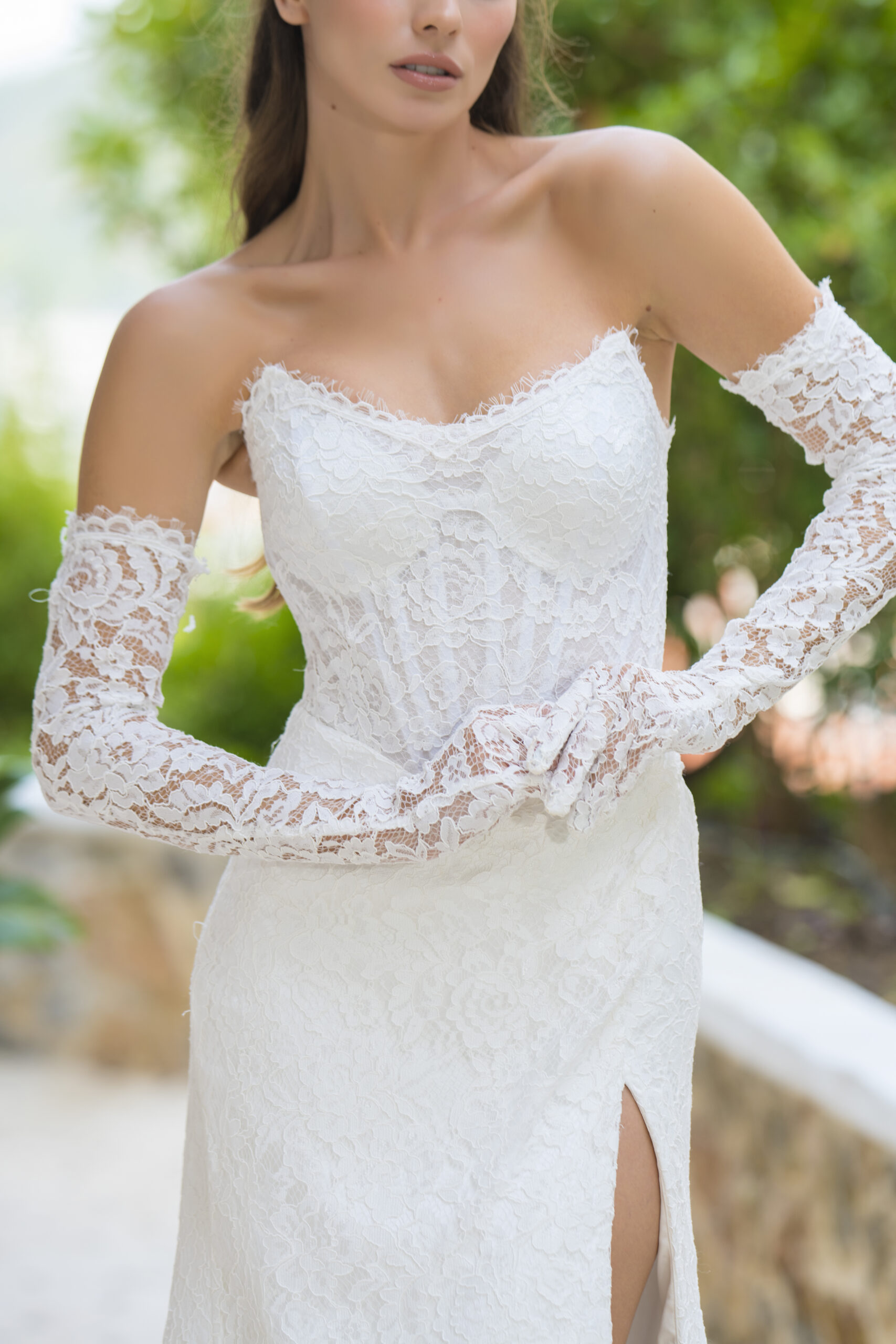 Meliora Balık Kesim Uzun Kollu Dantelli Straplez Yaka Asil Gelinlik - Görsel 2