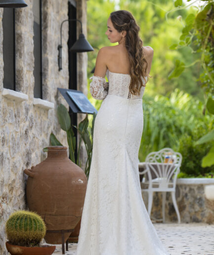 Meliora Balık Kesim Uzun Kollu Dantelli Straplez Yaka Asil Gelinlik