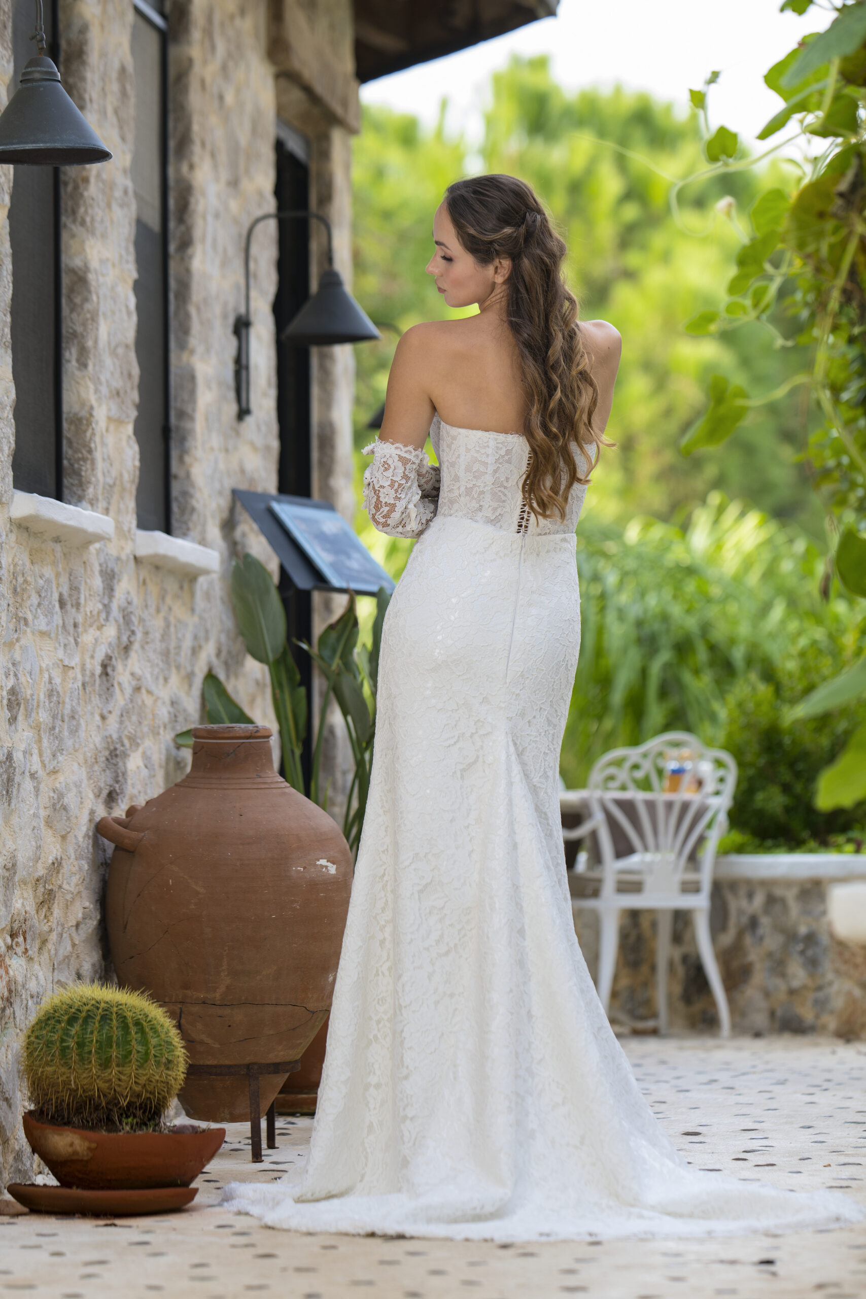 Meliora Balık Kesim Uzun Kollu Dantelli Straplez Yaka Asil Gelinlik - Görsel 3