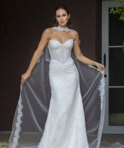 Selina Balık Kesim Fransız Dantelli Kalp Yaka Zarif Gelinlik