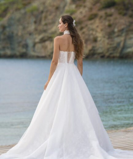 Corvina Helen Kesim Fransız Dantelli Kalp Yaka Zarif Gelinlik