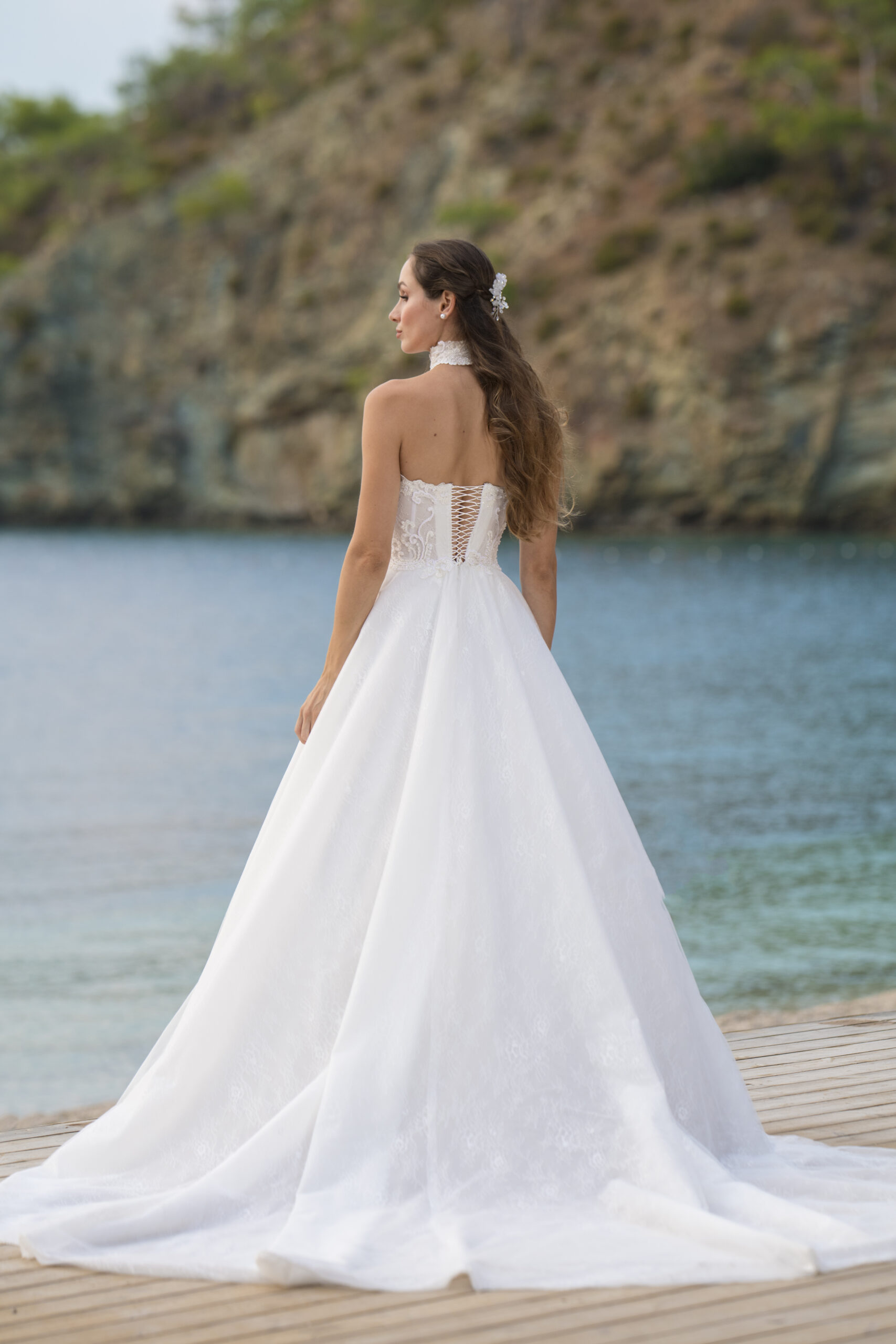 Corvina Helen Kesim Fransız Dantelli Kalp Yaka Zarif Gelinlik - Görsel 2