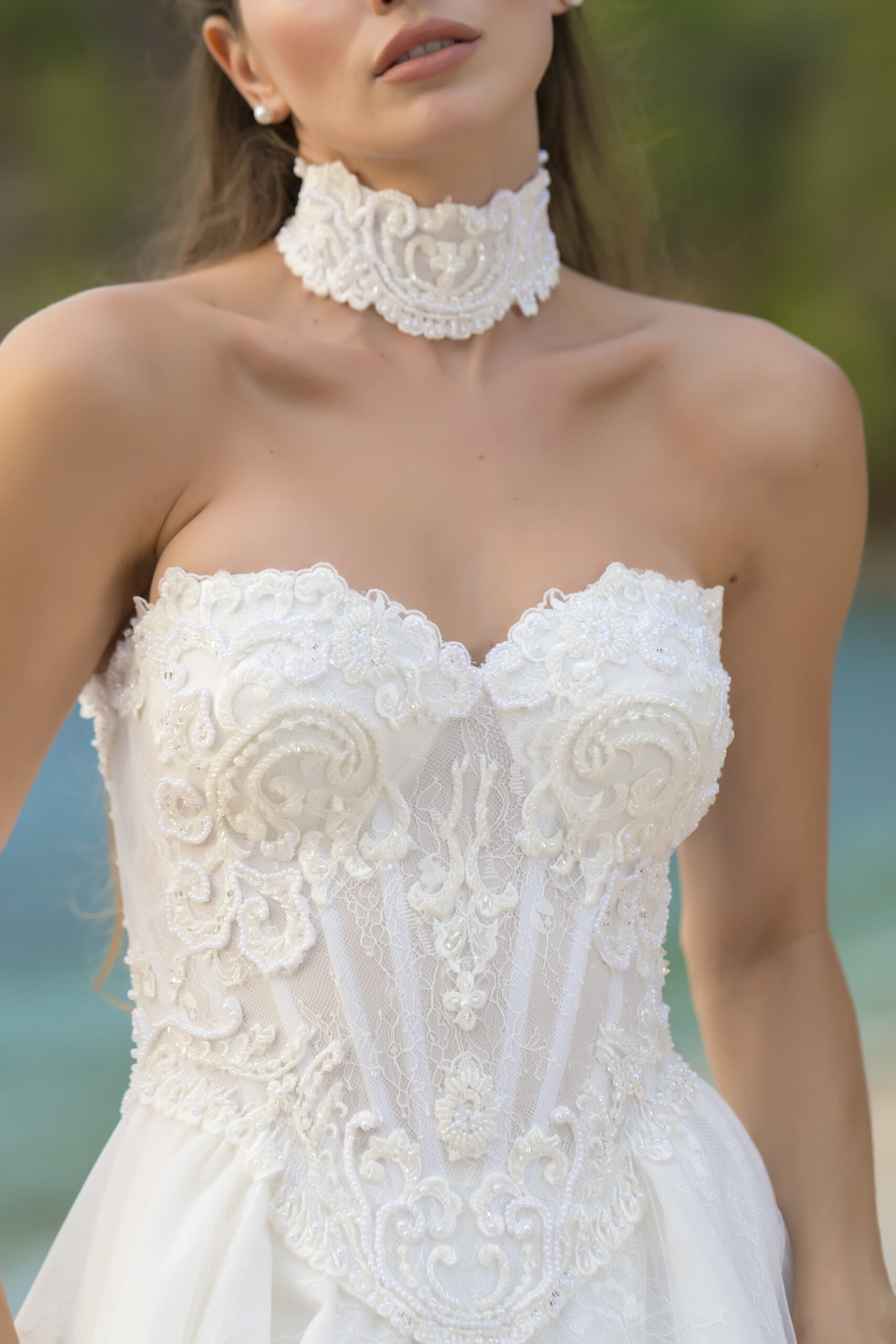 Corvina Helen Kesim Fransız Dantelli Kalp Yaka Zarif Gelinlik - Görsel 3