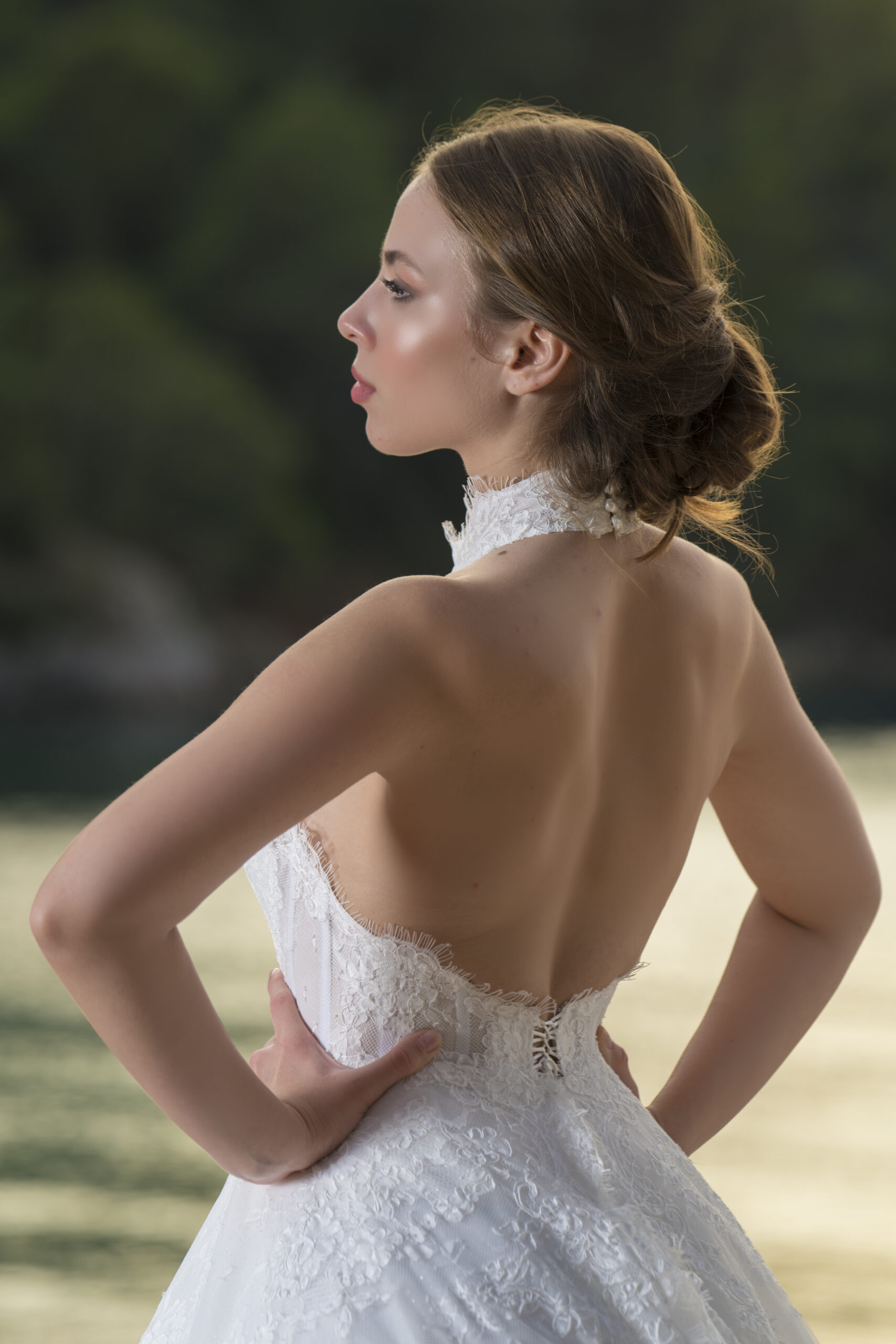 Avelin A Kesim Fransız Dantelli Hakim Yaka Zarif Gelinlik - Görsel 2