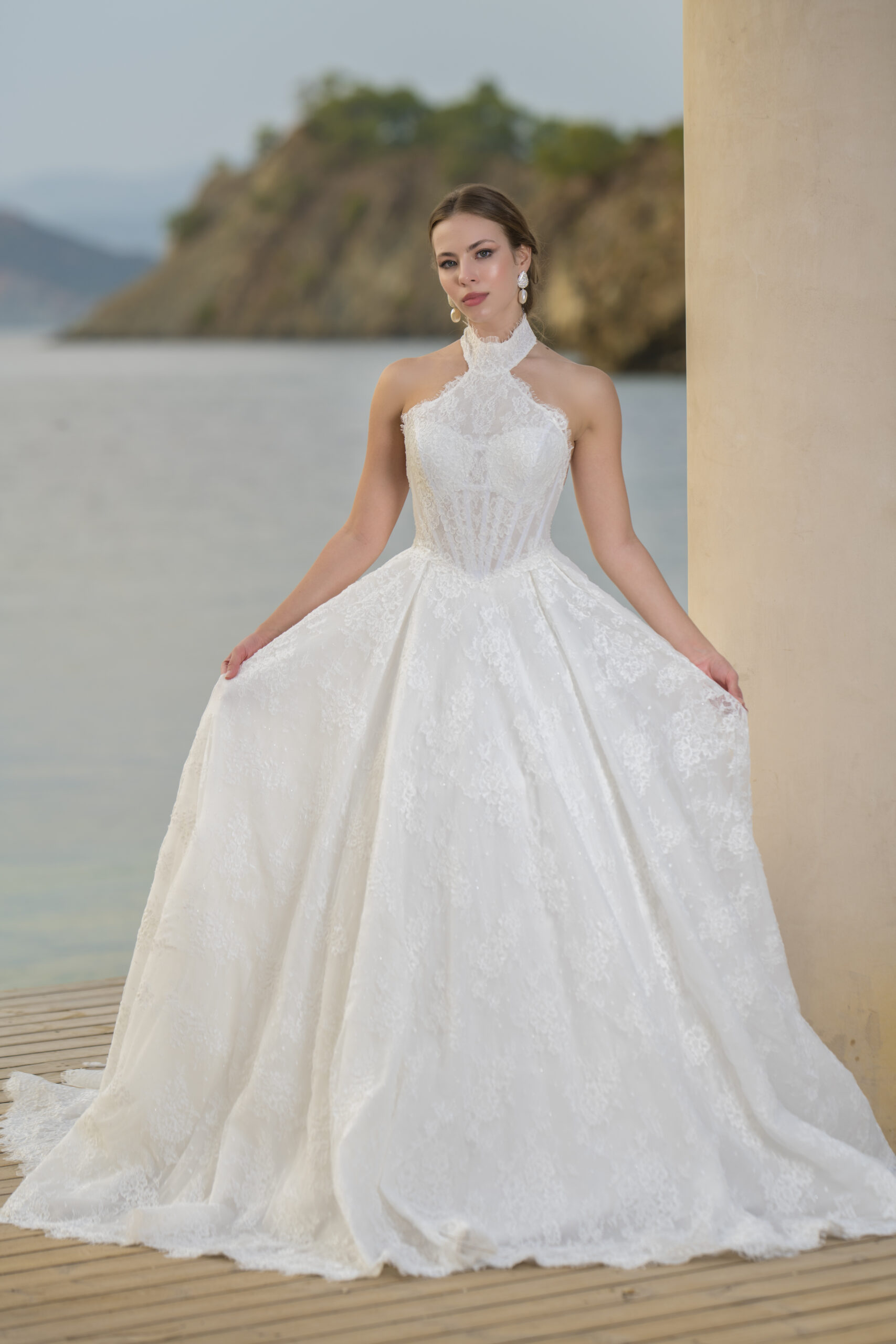 Avelin A Kesim Fransız Dantelli Hakim Yaka Zarif Gelinlik - Görsel 3