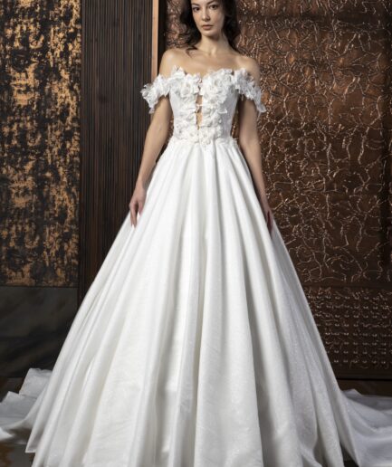 Solena A Kesim Düşük Kollu Tül Kalp Yaka Romantik Gelinlik