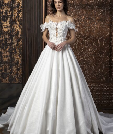 Solena A Kesim Düşük Kollu Tül Kalp Yaka Romantik Gelinlik