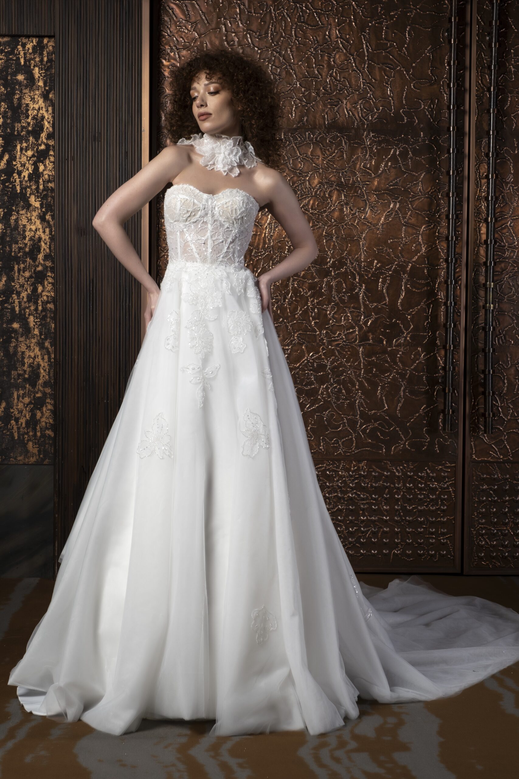 Evelisse Helen Kesim Tül Bohem Kalp Yaka Zarif Gelinlik - Görsel 2