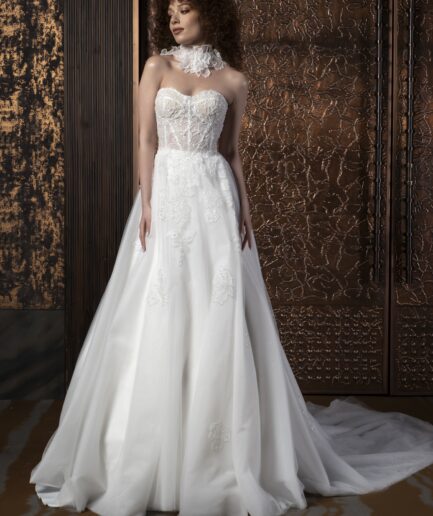 Evelisse Helen Kesim Tül Bohem Kalp Yaka Zarif Gelinlik