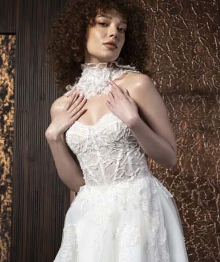 Evelisse Helen Kesim Tül Bohem Kalp Yaka Zarif Gelinlik