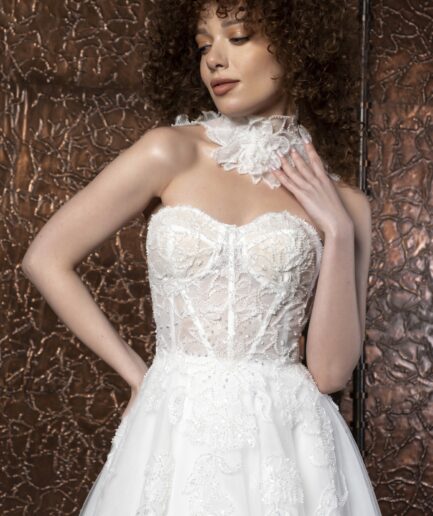 Evelisse Helen Kesim Tül Bohem Kalp Yaka Zarif Gelinlik