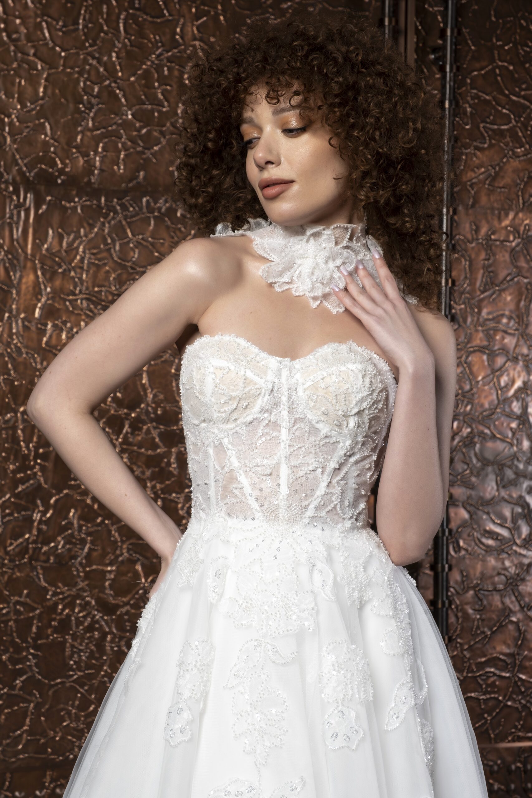 Evelisse Helen Kesim Tül Bohem Kalp Yaka Zarif Gelinlik - Görsel 4