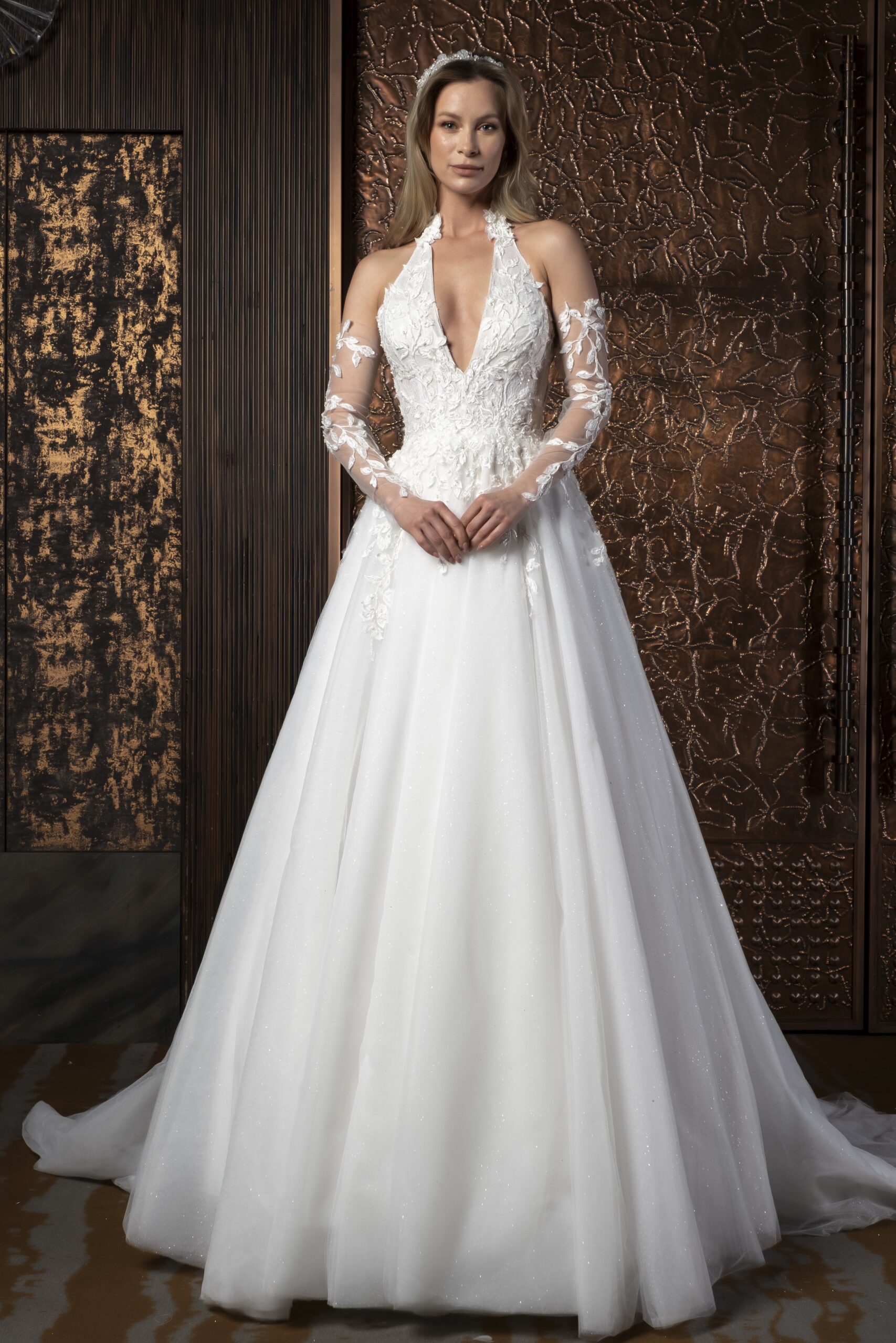 Valora Helen Kesim Uzun Kollu Tül Bohem Hakim Yaka Zarif Gelinlik