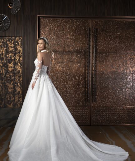 Valora Helen Kesim Uzun Kollu Tül Bohem Hakim Yaka Zarif Gelinlik