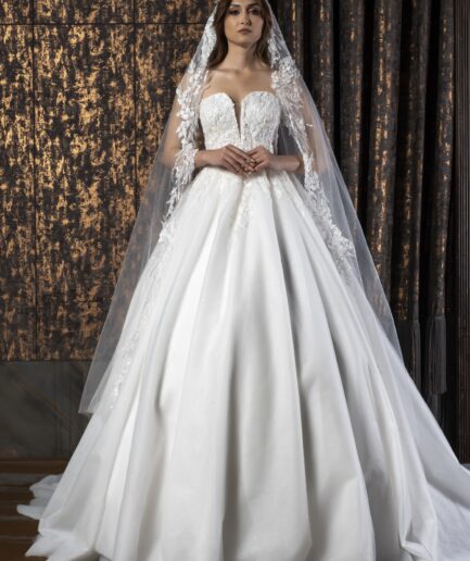 Isadora Prenses Kesim Kalp Yaka Dantelli Zarif Gelinlik