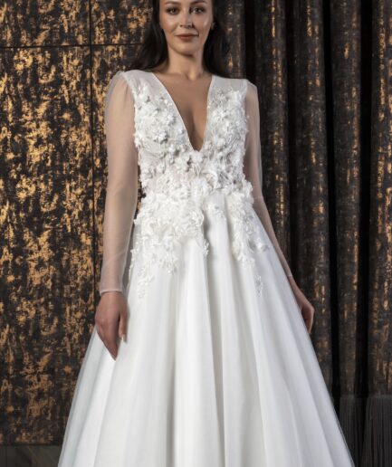 Evoria Helen Kesim Uzun Kollu Üç Boyutlu Detaylara Sahip Bohem Zarafet Gelinliği