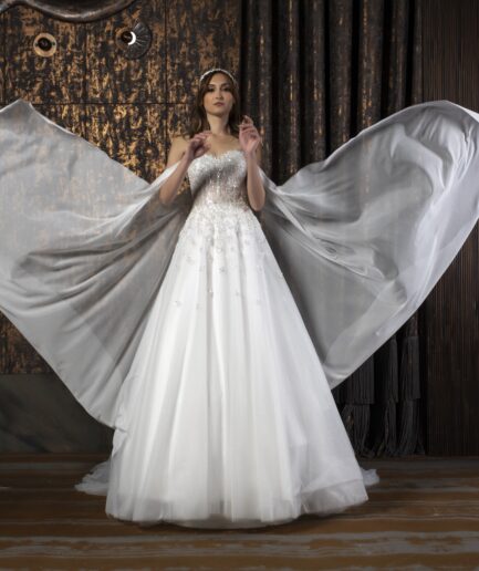 Kallia Düşük Kollu Tül Helen Kesim Bohem Gelinlik