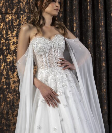 Kallia Düşük Kollu Tül Helen Kesim Bohem Gelinlik