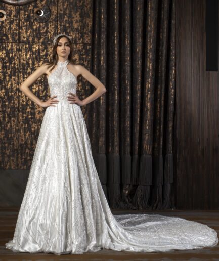 Seraphine Dantelli A Kesim Hakim Yaka Zarif ve Zamansız Gelinlik