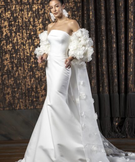 Ravelle Sade Saten Balık Kesim Straplez Yaka Modern Gelinlik