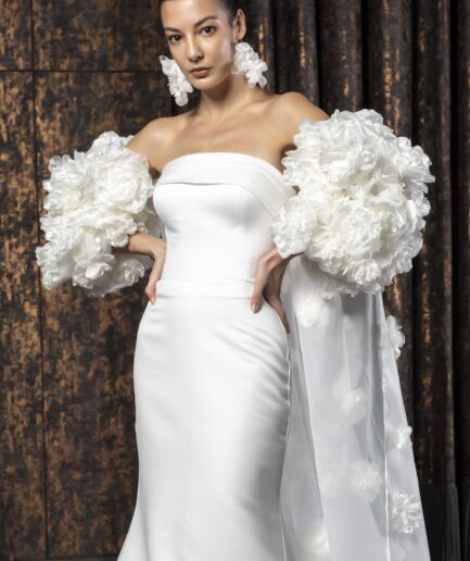 Ravelle Sade Saten Balık Kesim Straplez Yaka Modern Gelinlik