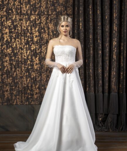 Avoria Vintage Tül Helen Kesim Straplez Yaka Romantik Gelinlik