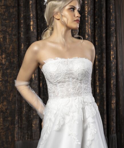 Avoria Vintage Tül Helen Kesim Straplez Yaka Romantik Gelinlik