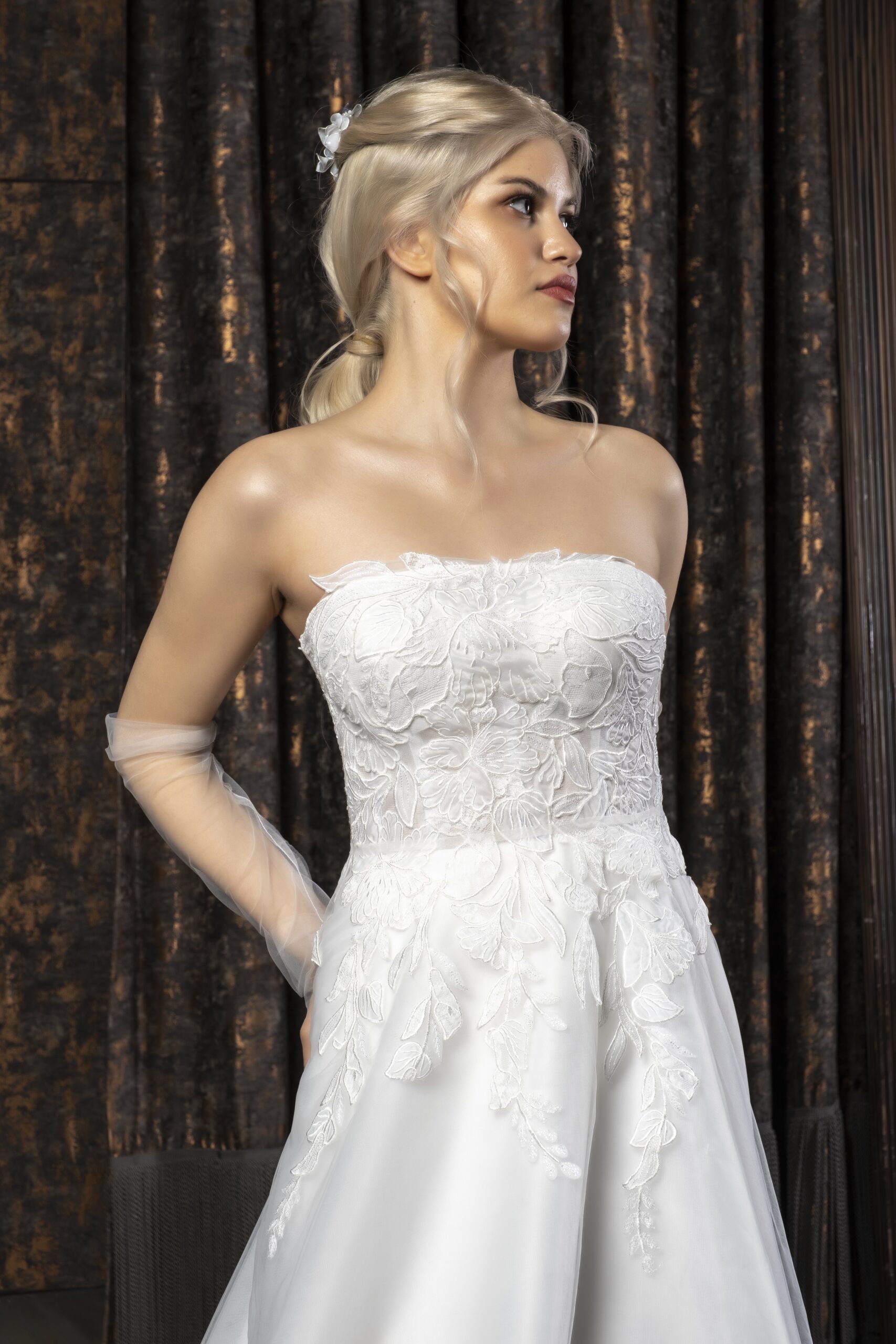 Avoria Vintage Tül Helen Kesim Straplez Yaka Romantik Gelinlik - Görsel 3