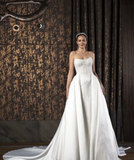 Celeste Dantelli Straplez Yaka Balık Kesim Zarif ve Modern Gelinlik