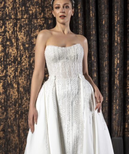 Celeste Dantelli Straplez Yaka Balık Kesim Zarif ve Modern Gelinlik