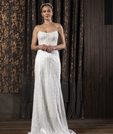 Celeste Dantelli Straplez Yaka Balık Kesim Zarif ve Modern Gelinlik