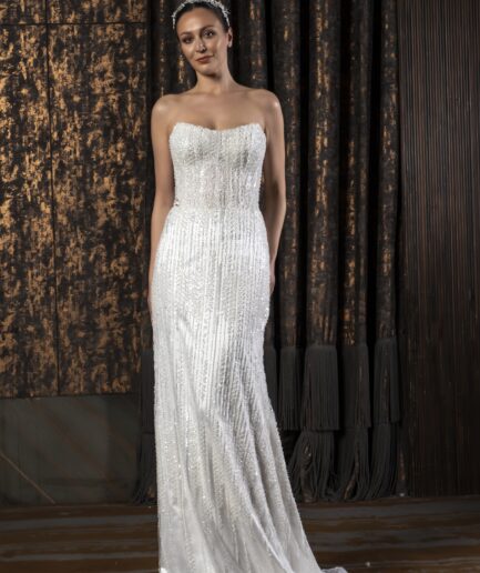 Celeste Dantelli Straplez Yaka Balık Kesim Zarif ve Modern Gelinlik