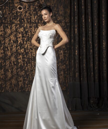 Maribel Balık / Saten / Sade / Straplez Yaka Gelinlik - SE2450