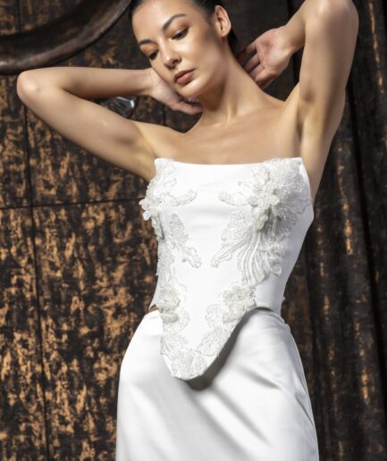 Maribel Balık / Saten / Sade / Straplez Yaka Gelinlik - SE2450