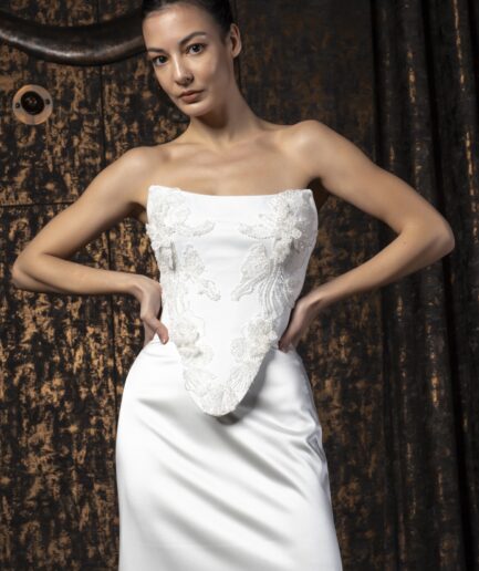 Maribel Balık / Saten / Sade / Straplez Yaka Gelinlik - SE2450