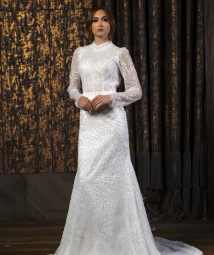 Lumina Balık / Uzun Kollu / Dantelli / Hahim Yaka Gelinlik - SE2452