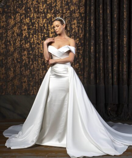 Thalina Balık / Düşük Kol / Saten / Sade / Kayık Yaka Gelinlik - SE2453