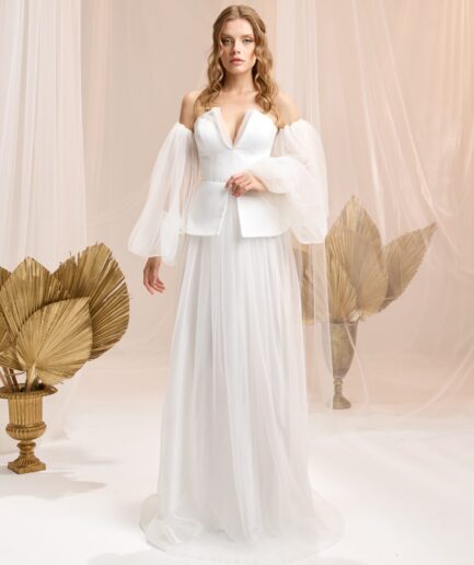 Ivory Balon Kol / Tül / Bohem Gelinlik - SE2456