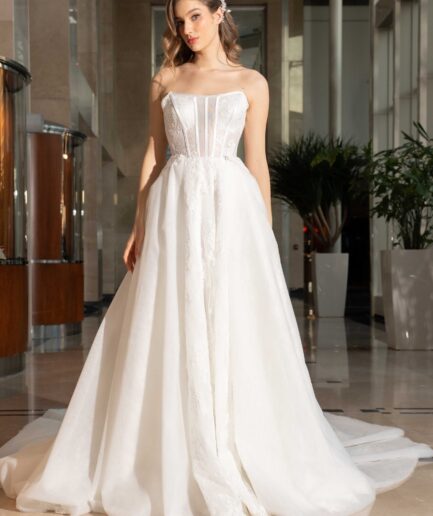 Emelisse Helen Kesim / Fransız Dantelli / Straplez Yaka Gelinlik - SE2538