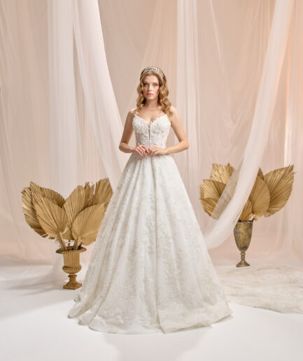 Isolde Askılı Dantel İşlemeli A Kesim Zarif Gelinlik