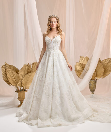 Isolde Askılı Dantel İşlemeli A Kesim Zarif Gelinlik