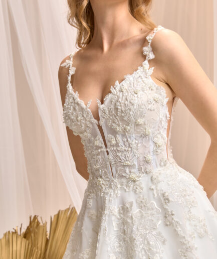 Isolde Askılı Dantel İşlemeli A Kesim Zarif Gelinlik