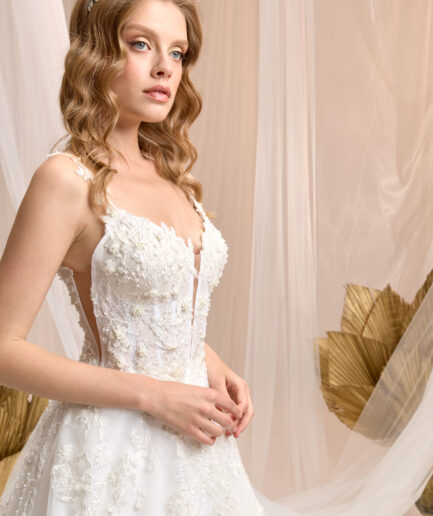 Isolde Askılı Dantel İşlemeli A Kesim Zarif Gelinlik