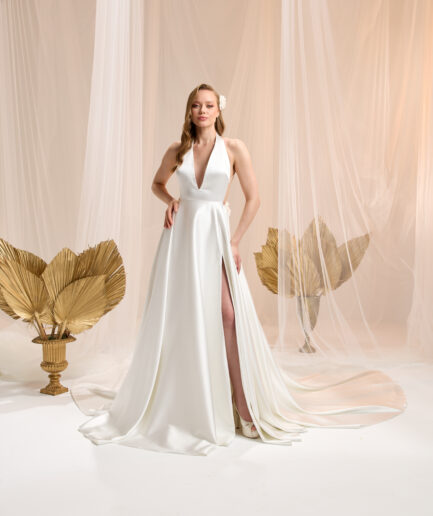 Selora Saten Helen Kesim Hakim Yaka Minimal Zarif Gelinlik